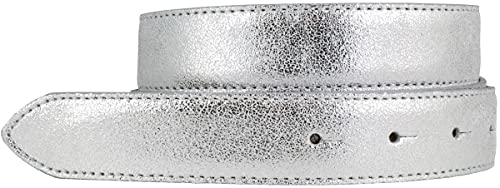 BELTINGER Hochwertiger Gürtel Metall-Optik Echt Leder ohne Schnalle 3 cm | Leder-Gürtel Metallic-Look 30mm | Silber 90cm