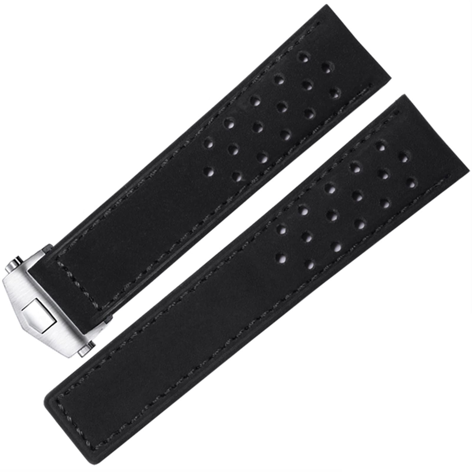 SCRUBY Echtes Leder -Uhrband für SCHILD Heuer Uhrengurt Klappschnalle 20mm 22 mm Kuhleder Uhrenbandbänder(Black-silver,22mm)