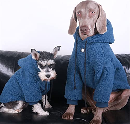 Hundemantel Aus Baumwoll-Fleece mit Mütze, Winterwarmer Dicker Fleece Hundeoverall, Hundejacke mit 2 Beinen für Kleine, Mittlere und Große Hunde (Farbe : Blau, Größe : XS)