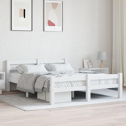 Sufrk Massivholzbett Holzbett Betten Bed Frame Massivholzbett Bettgestell Weiß Kiefer 140x200 cm - 322071