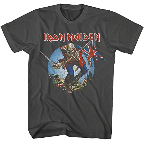 Iron Maiden T-Shirt Trooper Album Cover Herren Kurzarm T-Shirts Classic Rock Vintage Style Graphic Tee, Rauch, XL