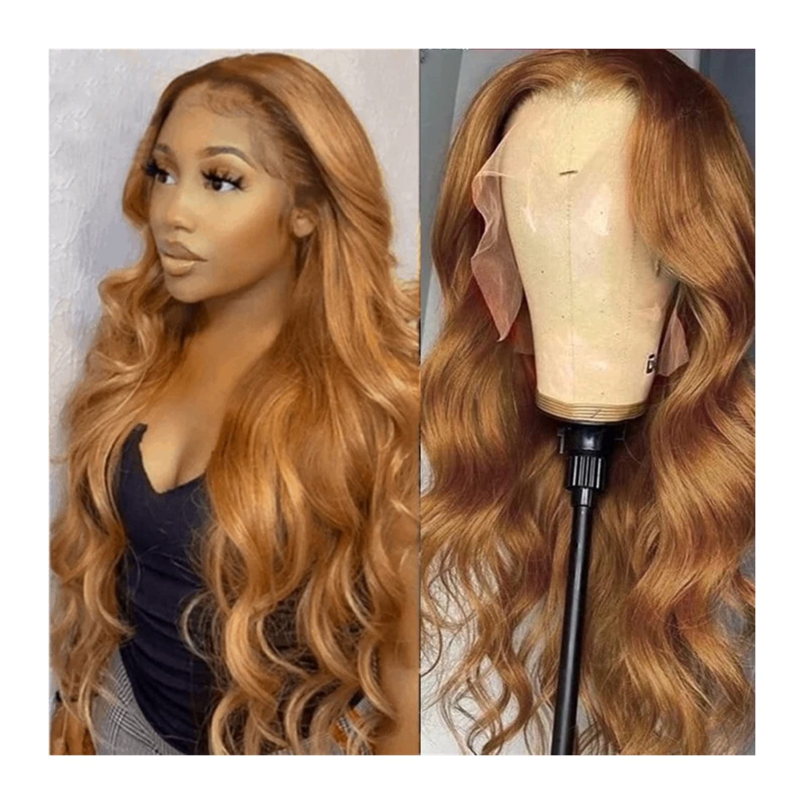 Perücken Ginger Brow Body Wave Wig 20-30 "Long Wave Synthetic T Part Lace Front Perücken for Frauen Glueless Pre Plugged Hairline Natural Heat Resistant Fiber Wig Damenperücke (Size : 13X1 T Part Lac