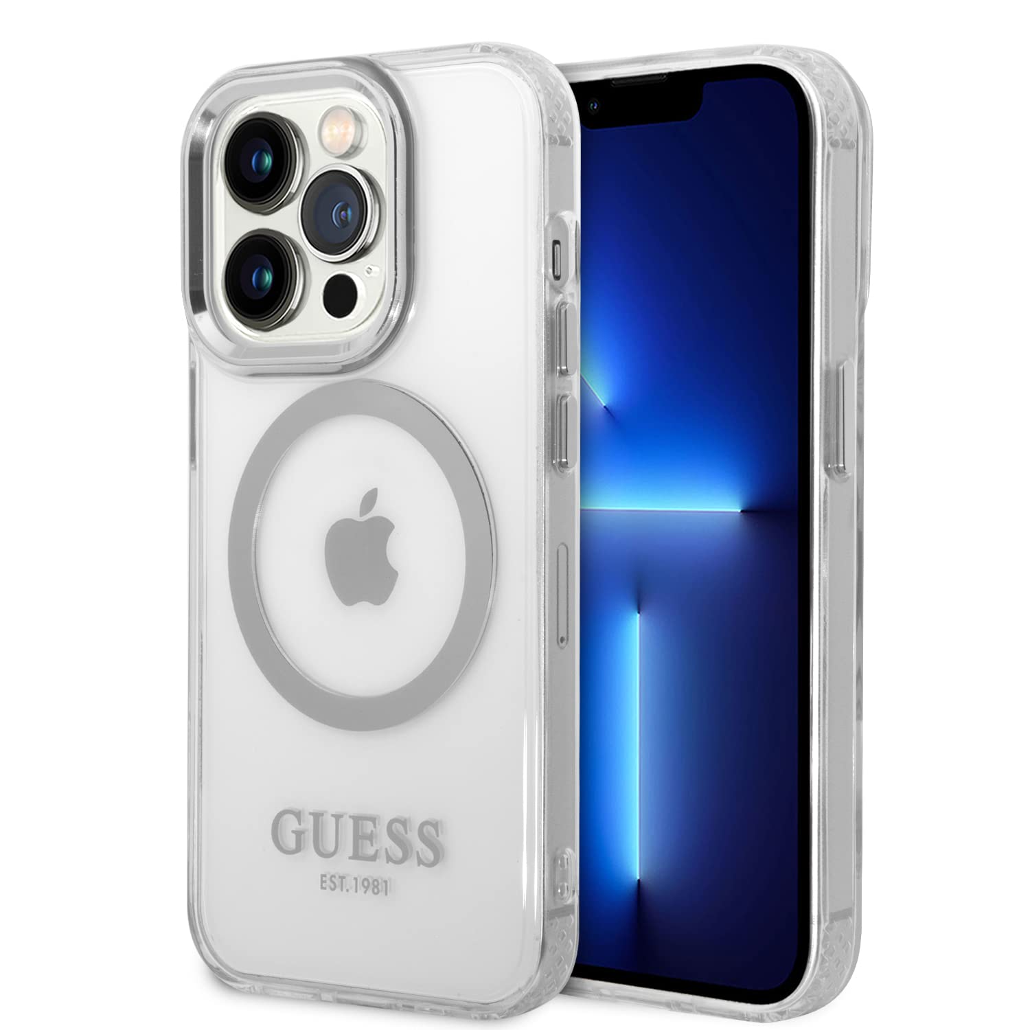 Guess GUHMP14LHTRMS Hülle für iPhone 14 Pro 6,1" Silber/Silver Hard case Metal Outline