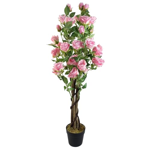 Leaf Design UK Realistischer künstlicher Blütenbaum, 105 cm, rosa Rose