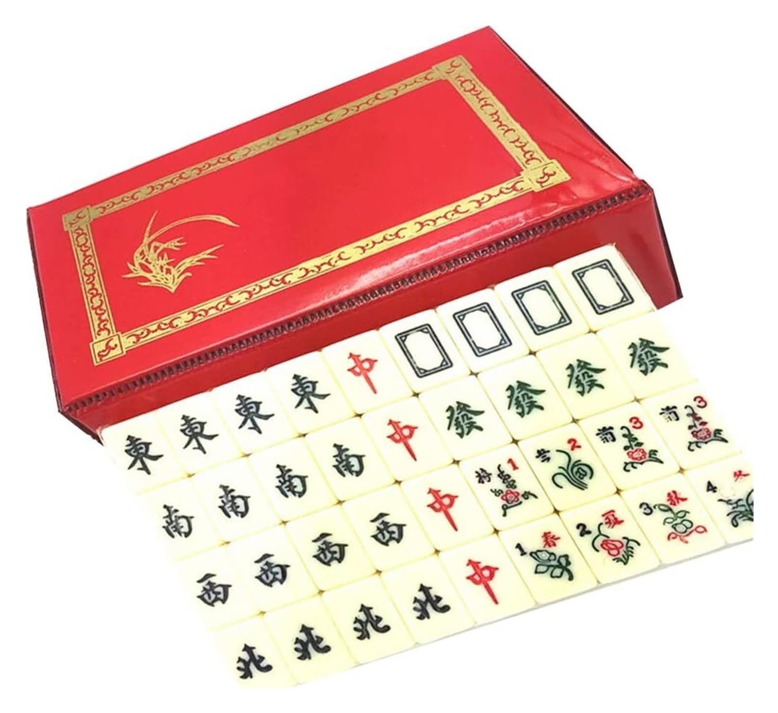 BFVAKBKYT Chinesisch Majong Set, Tragbares Mini-Reise-Mahjong mit Lederbox, 144 Melamin-Steine, chinesisches Mahjong, 2 Würfel, tragbare Größe und geringes Gewicht, unterhaltsames Geschenk