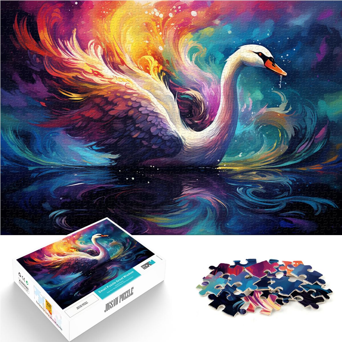 Puzzle Farbiger Schwan für Erwachsene, 1000 Teile, Holzpuzzle, jedes Teil ist einzigartig – anspruchsvolles, unterhaltsames Familienspiel, 1000 Teile (50 x 75 cm)