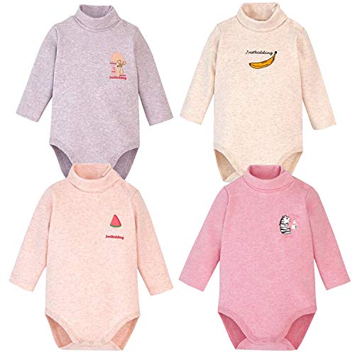 Blueleyu Babybody mit langen Ärmeln, Rollkragen, 100 % Baumwolle, 4er-Pack, Winter-dick (4er-Pack Pink Series), 68