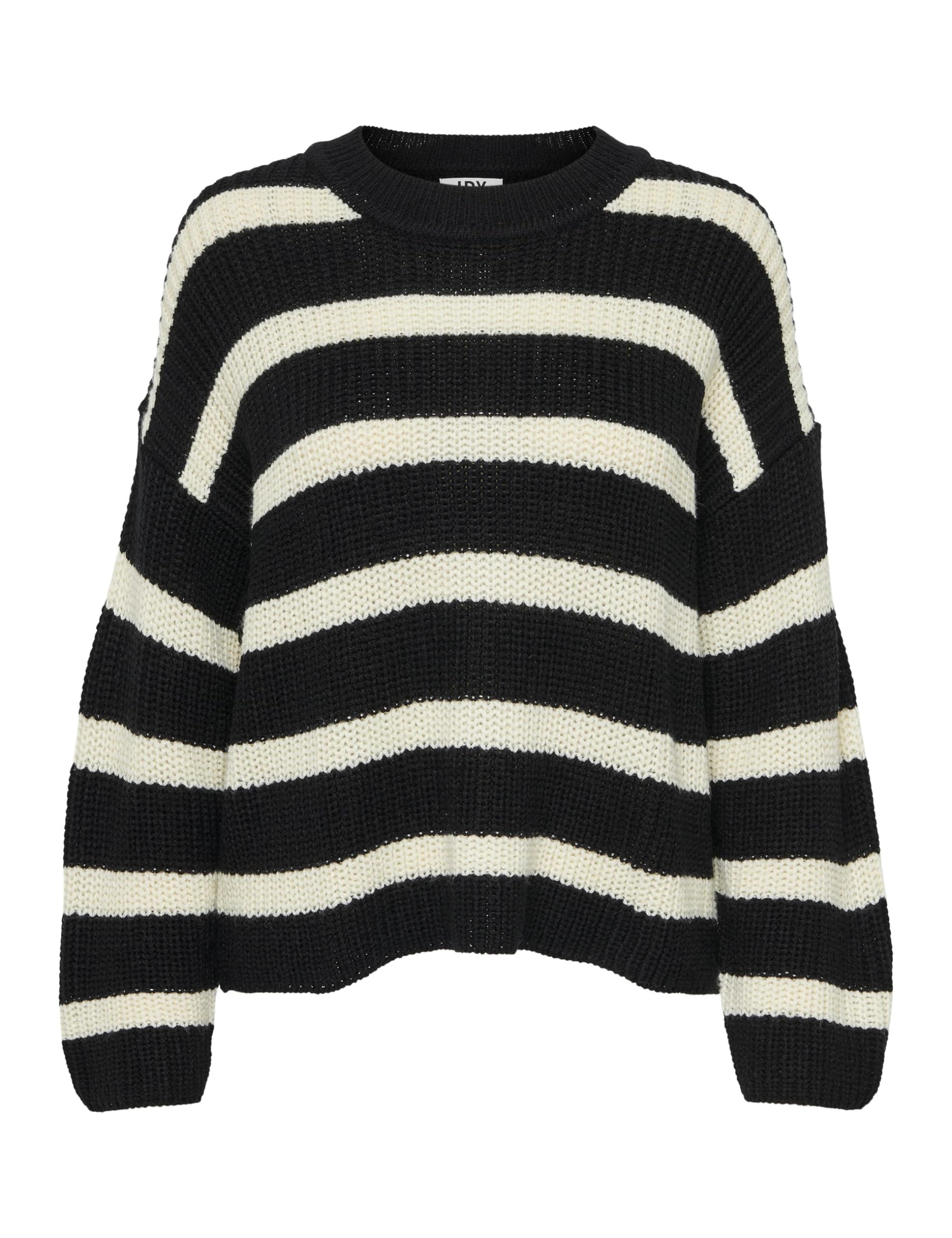 JdY Damen Jdyjusty L/S Stripe KNT Noos Pullover, Black/Stripes:Eggnog, XL EU