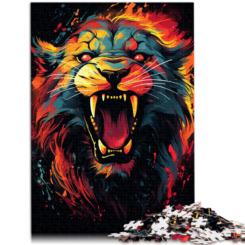 Puzzle für Erwachsene, Wilder bunter Löwe, 1000 Teile, Holzpuzzle mit vollständig ineinander greifenden und zufällig geformten Teilen, 1000 Teile (50 x 75 cm)