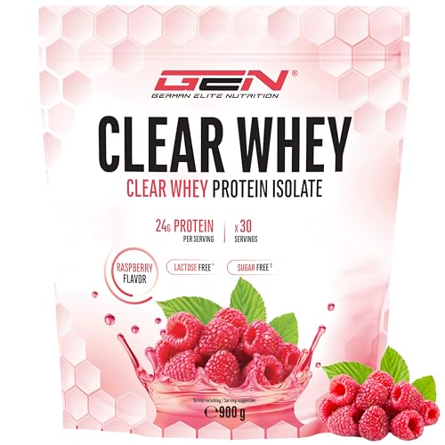 Clear Whey Isolate Proteinshake - Fruchtig & erfrischender Eiweiß-Shake - Hochwertiges Molkenprotein-Isolat (900g, Raspberry)