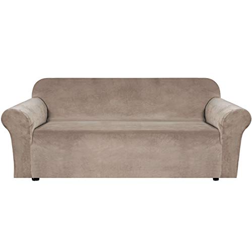 JHLD Samt Sofabezug, Stretch Sofa Überwürfe Elastische Sofahusse Weiche Maschinenwaschbar Couchbezug Zum 2 Sitzer 3 Sitzer-Taupe-Mittel