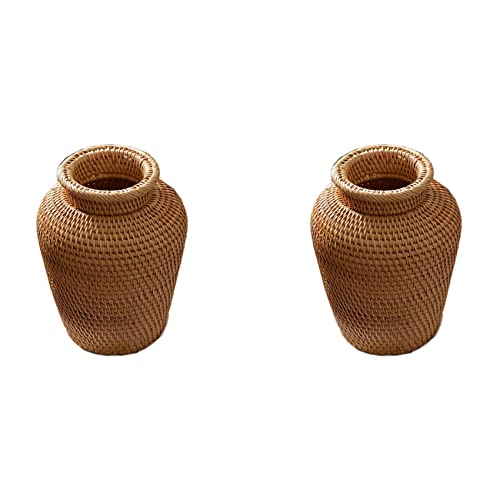 Kiudduy 2X Weidenkorb Rattan Hängender Blumentopf Blumentopf Blumenkorb Aufbewahrungskorb Wicker Vase Rustikal Gewebter Blumenkorb Topf