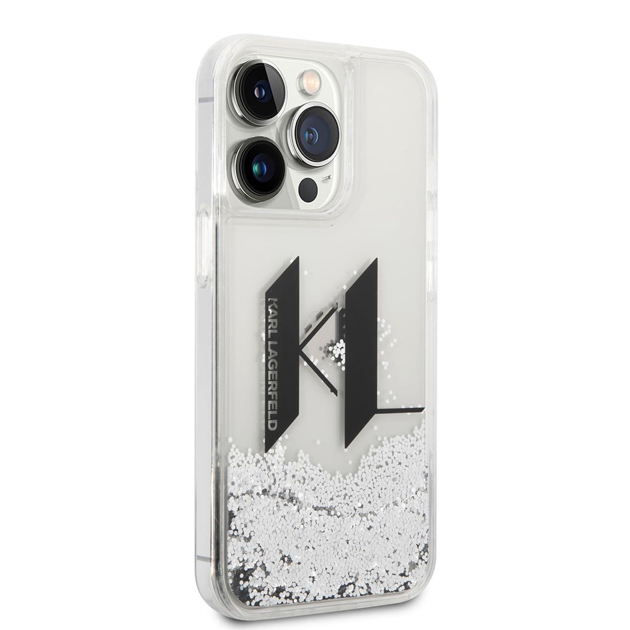 Karl Lagerfeld KLHCP14XLBKLCS Hülle für iPhone 14 Pro Max 6,7" Silber hardcase Liquid Glitter Big KL