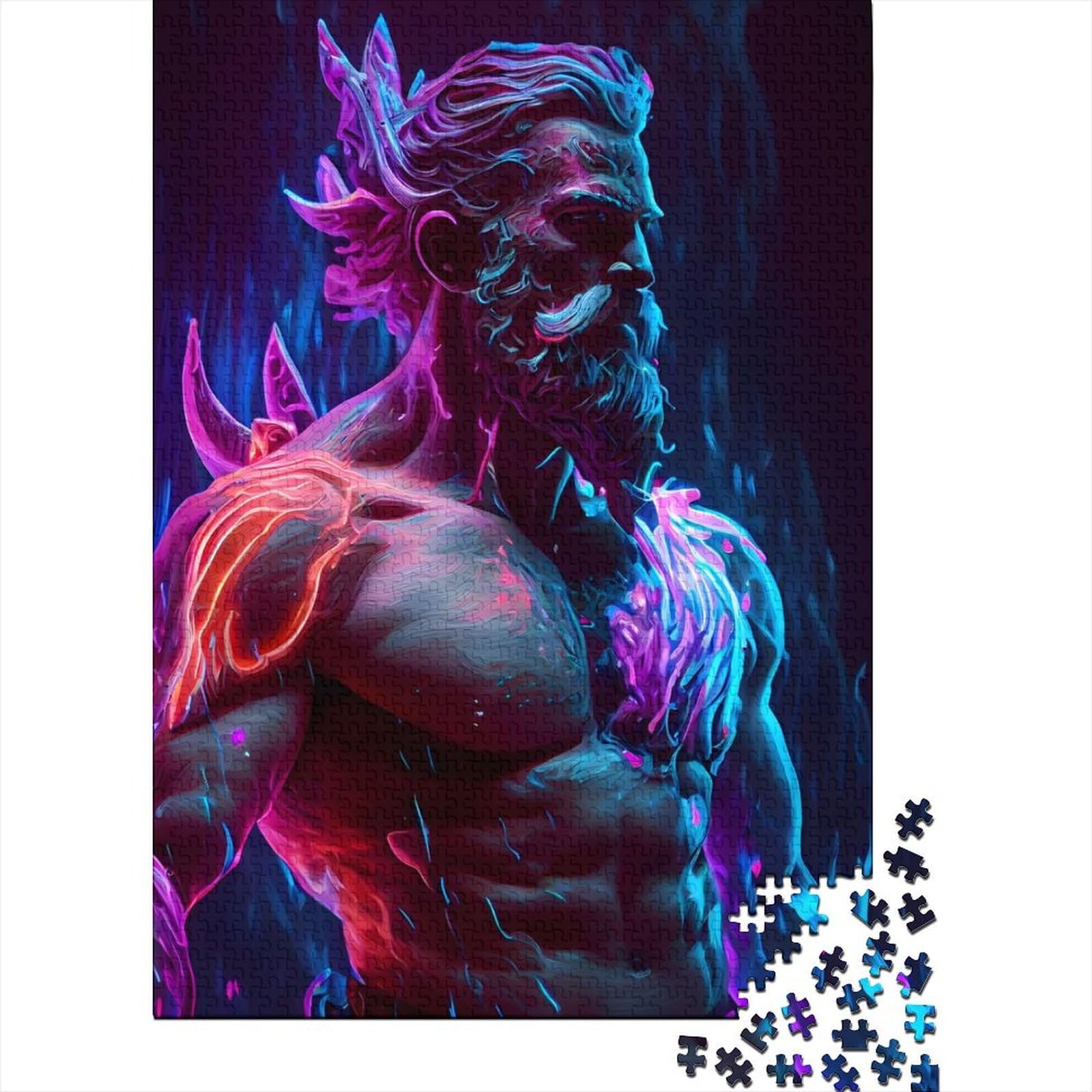 1000 Teile für Erwachsene, schwierige Puzzles, Neon-Poseidon, Holzpuzzles für Teenager, Geschenke, Holzpuzzles für Erwachsene und Teenager, 75 x 50 cm