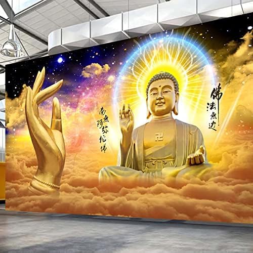 XLMING Goldener Buddha Mauern Kunst Restaurant Buddhistische Tempelmauern Küche Esszimmer Arbeitszimmer Wohnzimmer TV Hintergrund Wand 3D Tapete-430cm×300cm