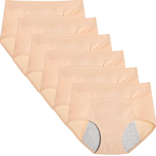 6pcs PeriodenunterschwäSche Mit Taschen, Reine Baumwolle MenstruationsunterwäSche, Hohe Taille GroßE GrößE Inkontinenz Slip, Bequem Und Sexy PeriodenunterschwäSche GroßE GrößEn