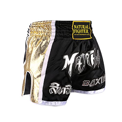 MMASPORT The Fight Evolution Muay Thai Shorts Satin für Thai Boxen Kick Boxing MMA Sanda Vale Tudo, Schwarz , M