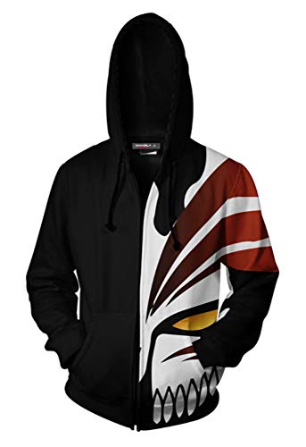 QYIFIRST Herren Jacke Kurosaki Ichigo Mantel Cosplay Kostüm Zip-Up Hoodie Leichte Gedruckt Jacket mit Taschen Schwarz C L (Chest 110cm)