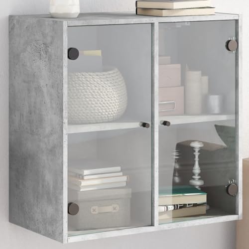 Wandschrank mit Glastüren Betongrau 68x37x68,5 cm,Hängeschrank Betonoptik elegantes Design für Ihr Wohnzimmer oder Büro Aufbewahrungsschränke & Schließfächer