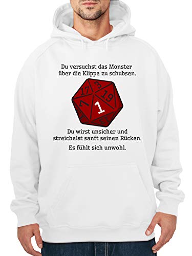 clothinx Unisex Kapuzenpullover Epischer Patzer - Geschenkidee für Pen and Paper Rollenspiel und DND - Dungeonmaster - Fans von Fantasy - Langarm - Pullover - Hoodie Weiß Gr. L