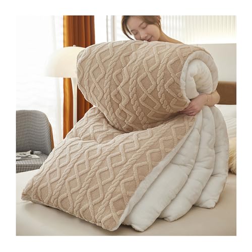 Uziqueif Dicke Bettdecke, Warme Baumwolle Winter Decke, Plüsch Winterdecke - Winter Warmer Lamm Samtkern Steppdecke, Flauschige Kaschmir Steppdecken für Duvet,Beige,220×240cm/4.5kg