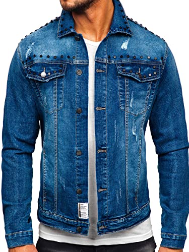 BOLF Herren Jeansjacke Übergangsjacke Trucker Jacke Denim Jacke Warm Jeans Denim Vintage Classic Street Style MJ504B Blau XL [4D4]