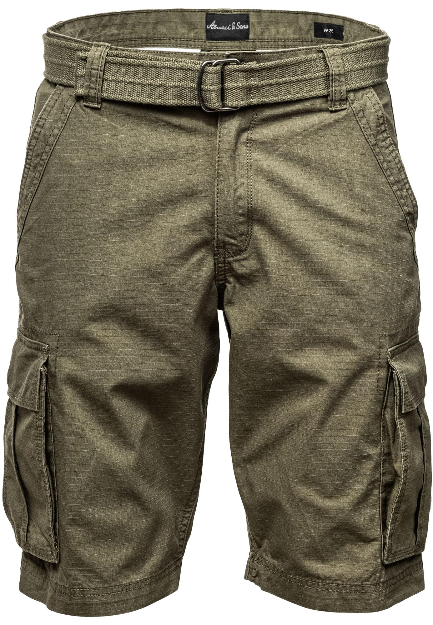 Amaci&Sons Herren Cargoshorts Männer Kurze Bermuda Hose inkl.Gürtel Regular Fit Gurt7027 Olive W38