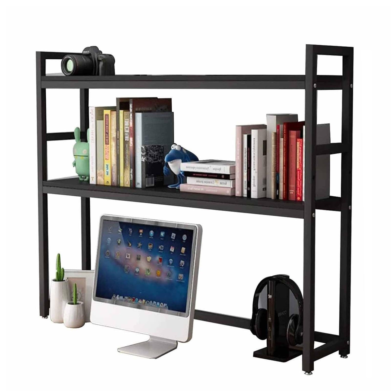 Verstellbares Schreibtisch-Bücherregal-Organizer-Rack - Schreibtisch-Bücherregal aus Holz und Metall, Schreibtisch-Bücherregal für Computertische, offenes Schreibtisch-Aufbewahrungsregal, für Ausste