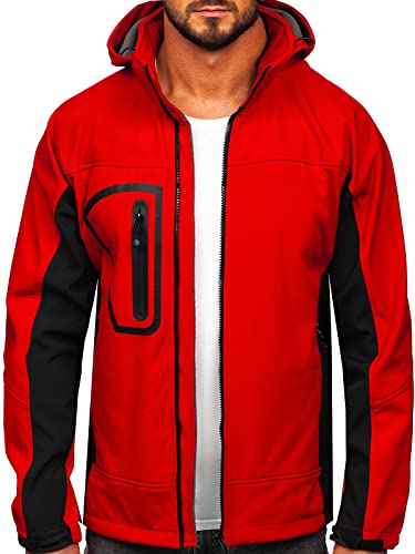 BOLF Herren Softshelljacke Übergangsjacke Regenjacke Funktionsjacke Winddicht Wasserdicht Sportjacke Trekkingjacke Atmungsaktiv Kapuze Freizeit Outdoor FREESTEP T019 Rot XXL [4D4]