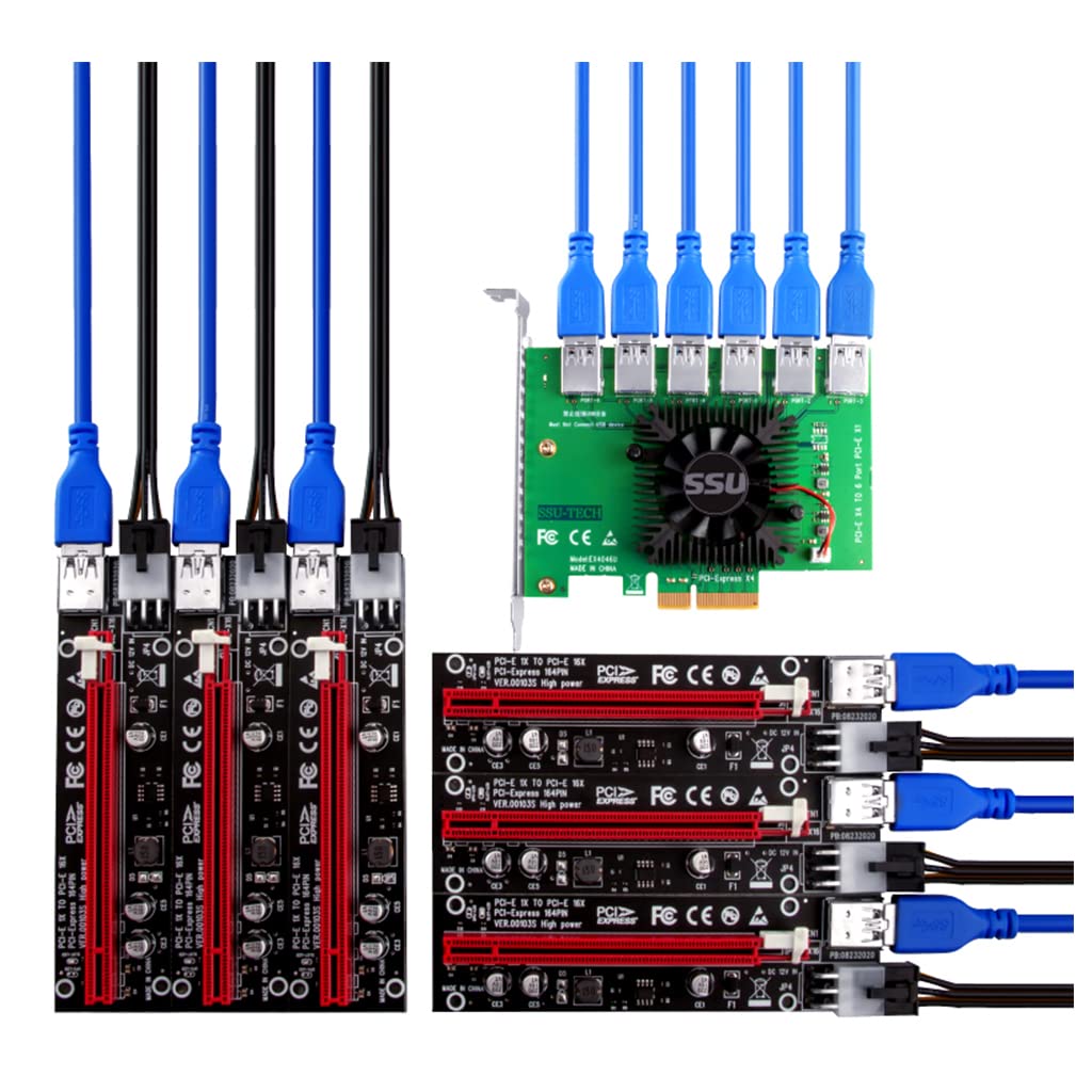 Qsvbeeqj PCI-E für Express-Adapter, 1 x auf 6 x Kabel, Grafikverlängerung, Mining-Power-Adapter, 6 Stück