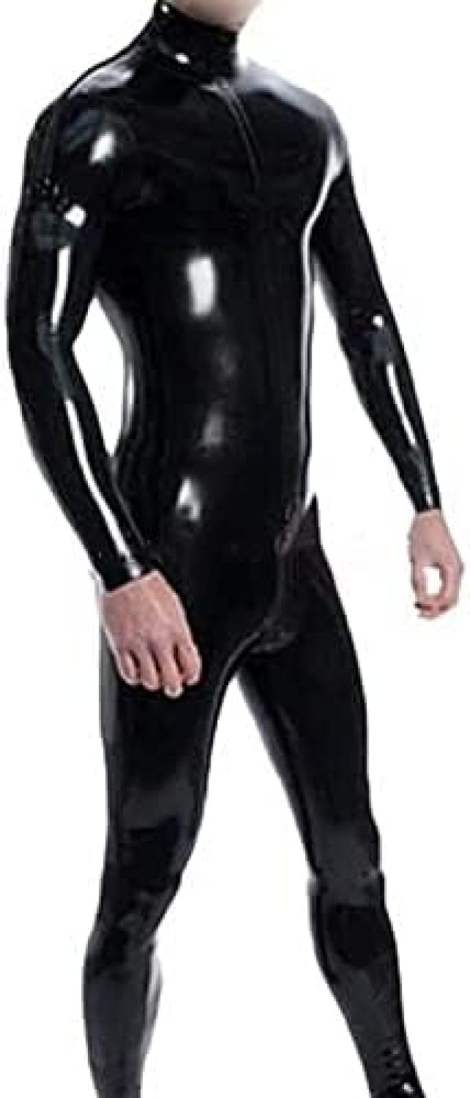 Schwarzer Herren-Catsuit Aus Latex Mit Reißverschluss, Gummi-Latex-Body Mit Reißverschluss Im Schritt, Schwarz,Schwarz,XXL