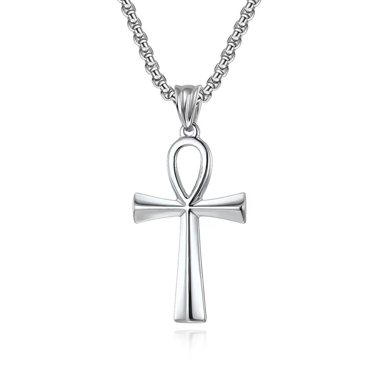 GZHENGZG Herrenhalsketten und Damenschmuck Ankh Kreuz Anhänger Halsketten für Männer und Frauen, einfache Schmuck Accessoires, klassisches Geschenk, polnische High Fashion, Vintage-Geschenk