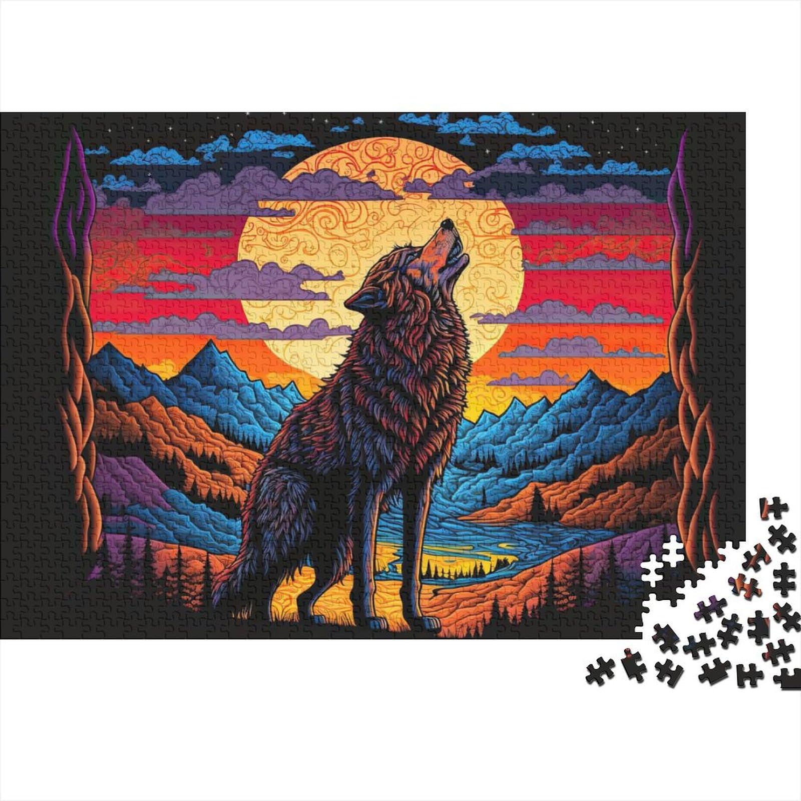 Schwierige, anspruchsvolle Puzzles, 1000 Teile, Holzpuzzles im Wolf Art-Serienstil für Erwachsene und Teenager, interessante Puzzles zur Stressreduzierung (Größe 75x50cm)