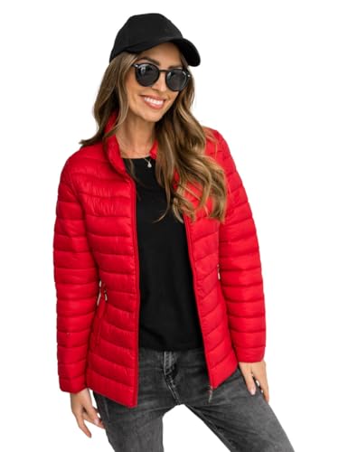 BOLF Damen Übergangsjacke Steppjacke Stehkragen Daunenjacke Reißverschluss Sportjacke Zip Wärme Freizeit Sport Basic Outdoor Casual Style 16M9111 Rot S [D4D]