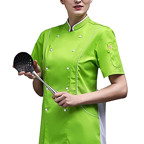 Kochjacke Unisex Kochjacke Damen Kochjacke Herren Unisex Kurzarm Restaurant Koch Küche Arbeit Uniformen, Zweireihig Sushi Bäckerei Cafe Bedienung Gastronomie Bedienung Jacken (Color : Green, Size :