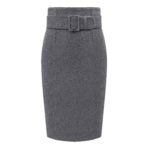 BANLUX Damenrock - Frühling Herbst Elegant Damen Knielang Tweed Röcke Büro Damen Winter Hohe Taille Schärpen Kurzer Bleistiftrock, Dunkelgrau,M