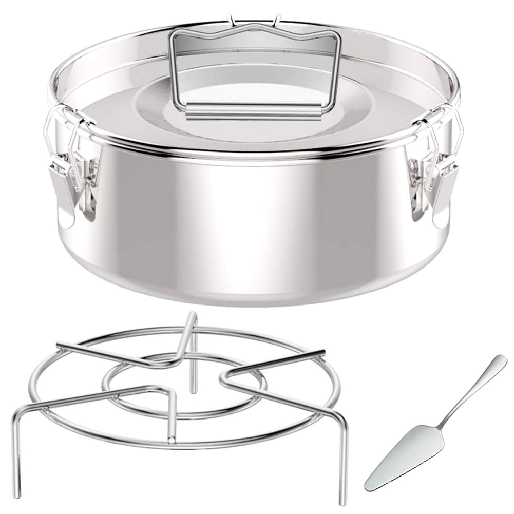 HVVENTY Flan Pan Flaneras Form, Edelstahl Flan Form mit Deckel – Flan Maker für 6 Quart Topf (3QT, 8QT erhältlich) – mit Gestell, einfach zu bedienen