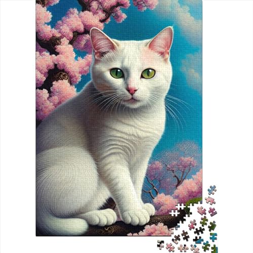 Fantasy Cat Art Puzzle für Erwachsene 1000 Teile Holzpuzzle für Erwachsene Teenager ganze Familie und die 75x50cm