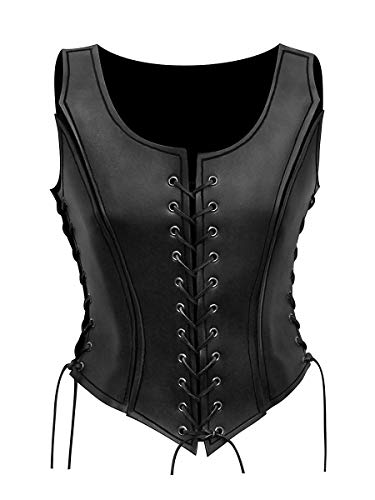 Andracor - Frauen Lederrüstung Rüstmieder aus echtem Leder - Corsage mit Trägern für LARP, Mittelalter, Steampunk, Gothic - Schwarz XS-XXL