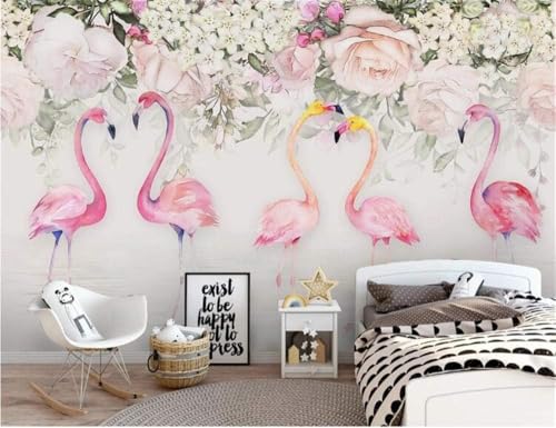 Blumen Tropische Regenwälder Flamingos 3D Tapete Poster Restaurant Schlafzimmer Wohnzimmer Sofa TV Dekorative Wand-250cm×170cm