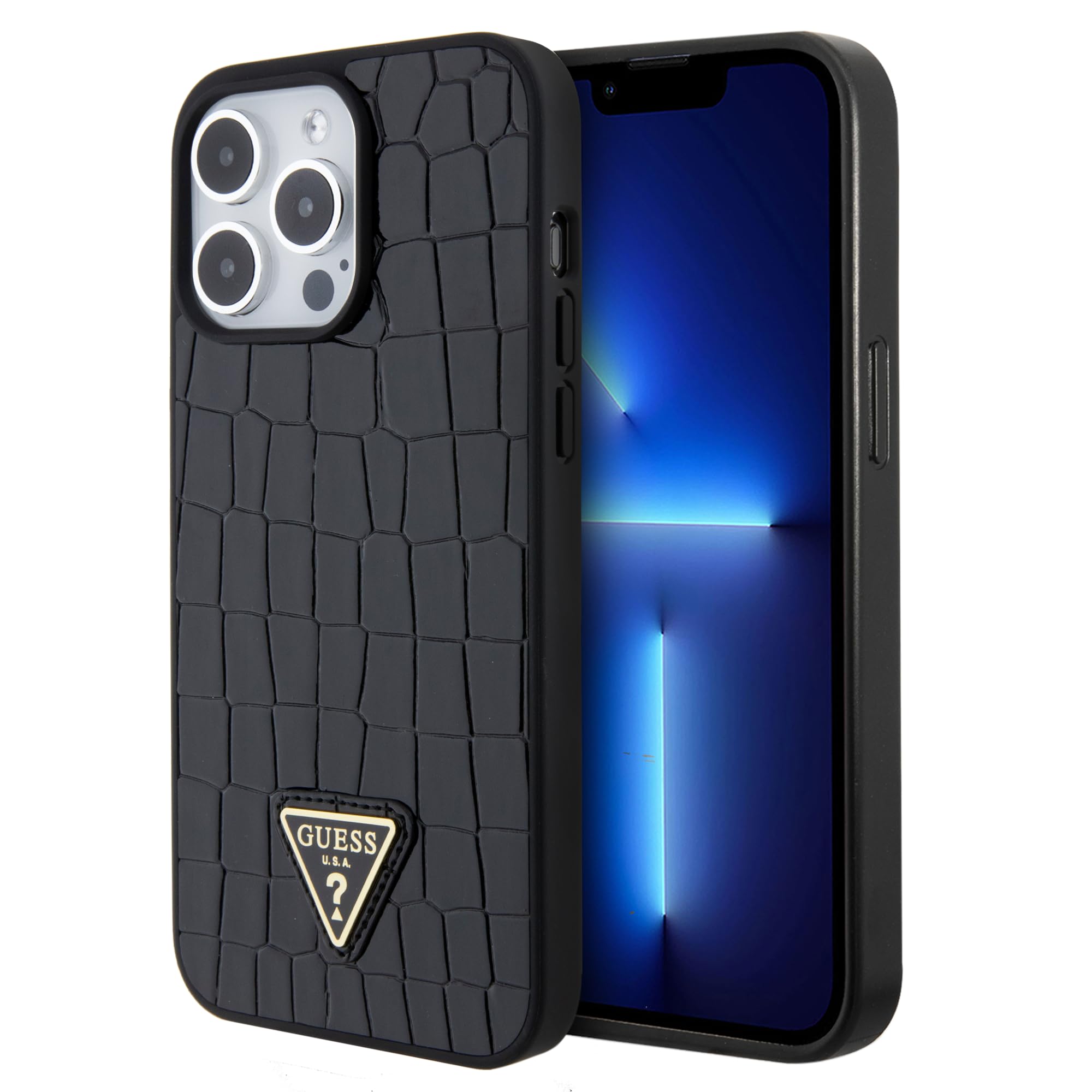 CG MOBILE Guess Handyhülle für iPhone 15 Pro Max in Schwarz Krokodilmuster, Trendy und Stylisch, Silikon Glatt & Anti-Scratch Schutzhülle mit Easy Snap-on, Stoßdämpfung