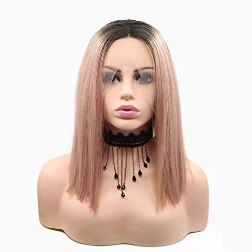 LINLINCD-Harajuku Ombre Kurze Gerade Bob Glueless Lace Front Perücke mit Dunklen Wurzeln Hitzebeständige Kunstfaser Haar für Frauen