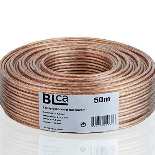 BLca 50m 2x2,5mm² Lautsprecherkabel CCA I Boxenkabel isoliert transparent mit Polaritätskennzeichnung I LS-Kabel als Meterware für Stereoanlage etc.