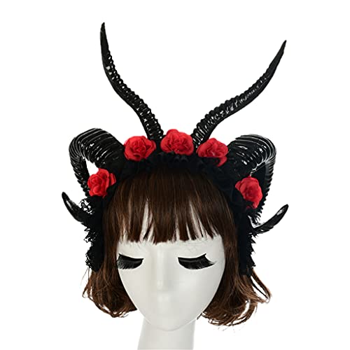 SANRLO Stirnbänder, Haarschmuck für Damen, Spitzenschleier, Stirnband, Schafhorn, Haarreif für Halloween, Blume, Haarband, Karneval, Requisiten, Thema für kreatives Party-Kostüm