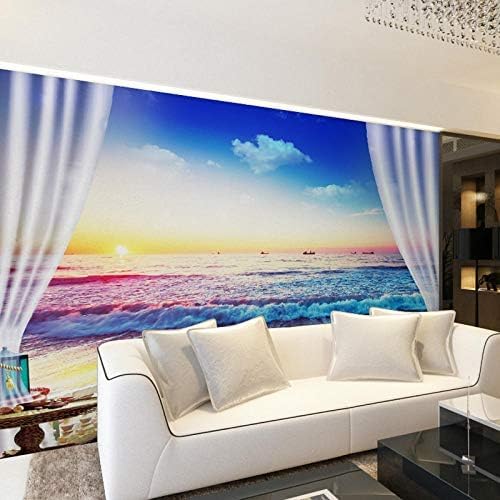 XLMING Balkon Fenster Strand Meereslandschaft Menschen Bilder 3D Tapeten Home Esszimmer Sofa Schlafzimmer Wohnzimmer TV Hintergrund-430cm×300cm