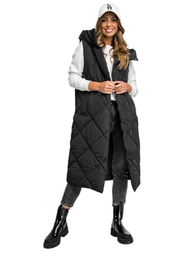 BOLF Damen Weste Bodywarmer Steppweste Daunenweste Funktionsweste Vest Ärmellose Sportweste Kapuzenweste Wärme Freizeit Outdoor Slim Fit Modellauswahl 5M3165 Schwarz XL [U1U]