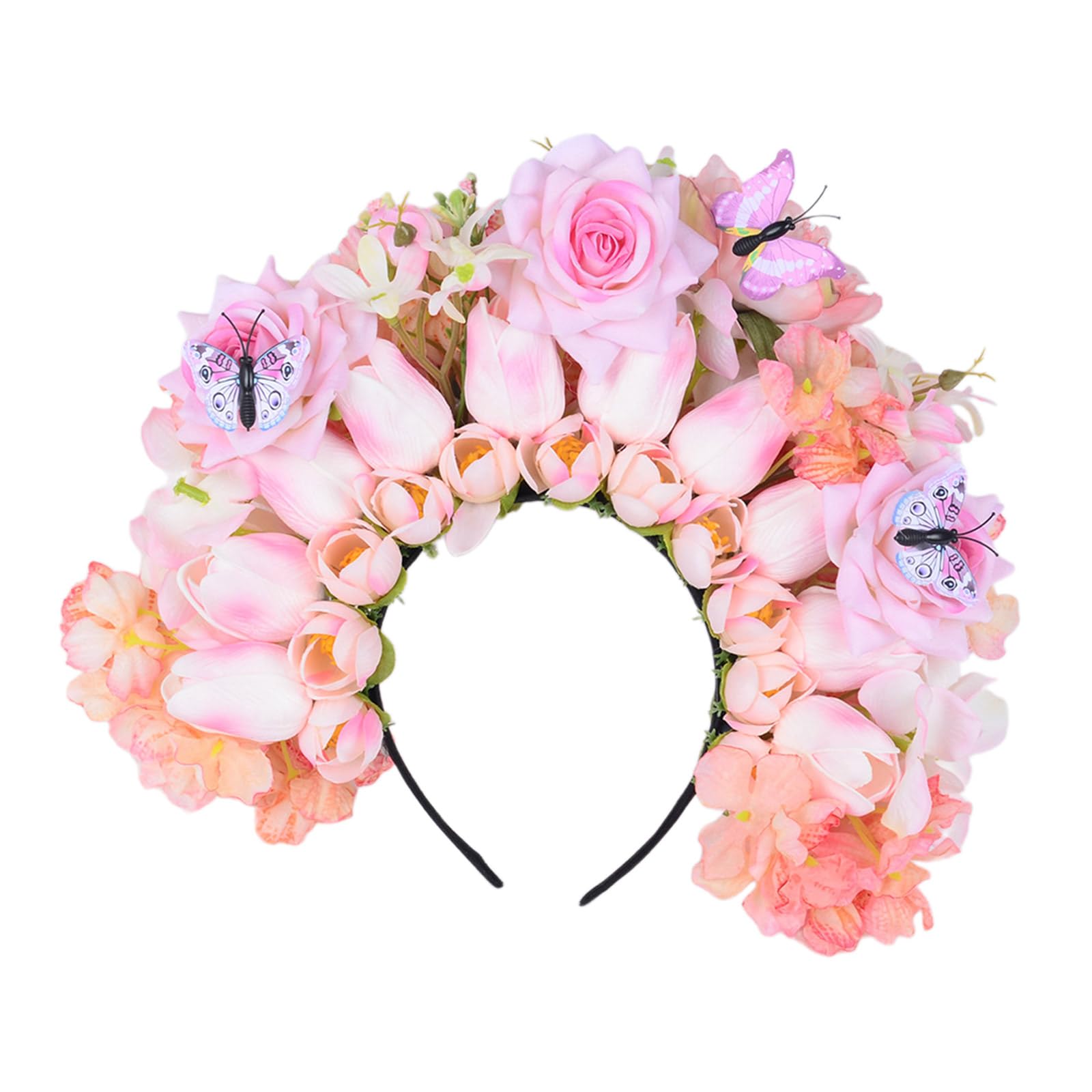 Modell-Show-Stirnband mit realistischem Blumen-Ethno-Stirnband für Braut, Frühlings-Stirnband für Hochzeit, Party, Blumenstirnbänder für Frauen, böhmische Blumen-Haarbänder für Frauen, böhmische