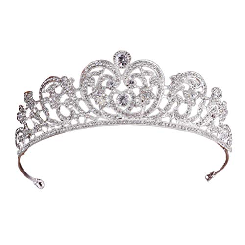 AIHEDOUJ Herzform Strass Krone Kristall Prinzessin Tiara Brautkrone für Hochzeit Krone Ohrringe (Farbe: Silber)