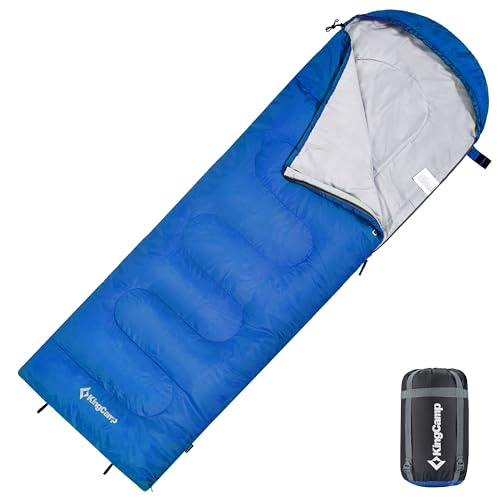 KingCamp Schlafsack Deckenschlafsäcke Leichtgewicht Warm Outdoor für Kinder 3-4 Jahreszeiten für Camping Wandern mit Tragetasche, (Blau L Zip, 165x70cm)