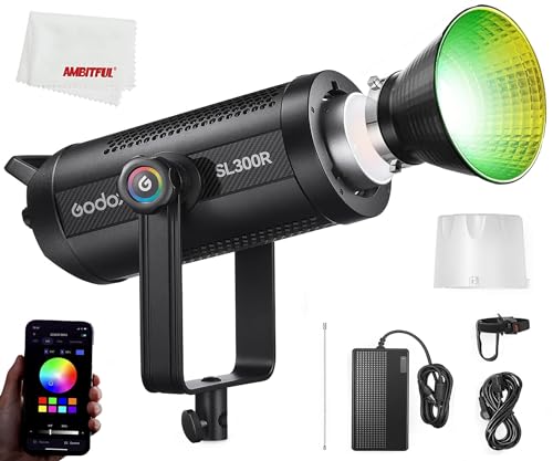 Godox SL300R RGB LED Videolicht, 300W farbenreiches LED-Licht CRI 96 TLCI 96 Rauscharme Wärmeableitung 14 Fx Effekte Multiple, für Neugeborene Fotografie, Porträt, Interview Beleuchtung, Videofilming.